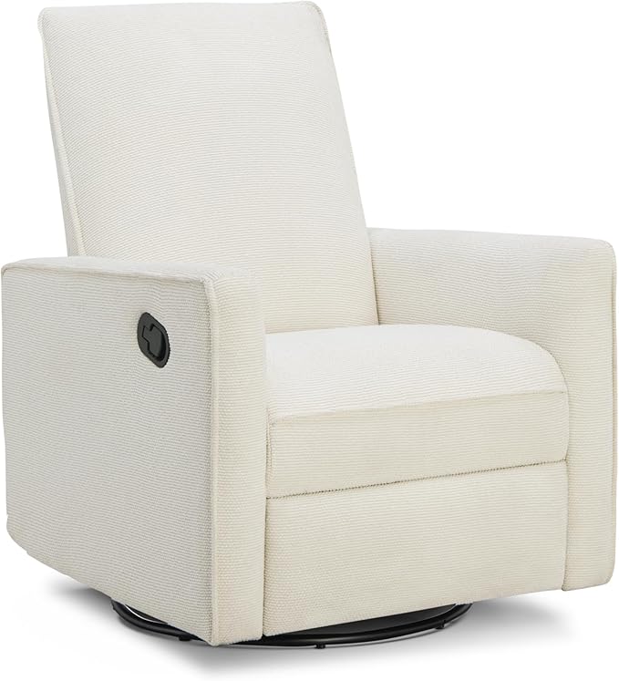 Upholstered Recliner Swivel Glider Nursery Chair Reclining Performance Fabric Rocker with Metal Base,Basketweave,Cream