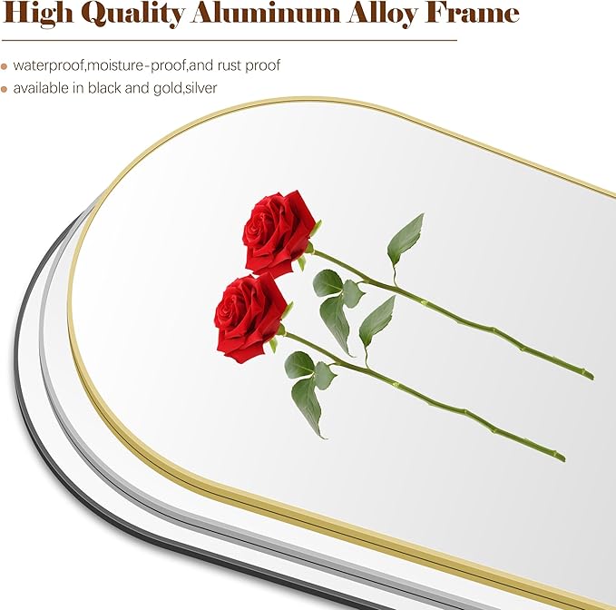 Arched Bathroom Mirror, 30"x48" Gold Arched Mirror for Bathroom, Wall Mounted Mirror, Gold Vanity Wall Mirror w/Metal Frame for Bedroom, Entryway, Living Room, Vertically Hanging