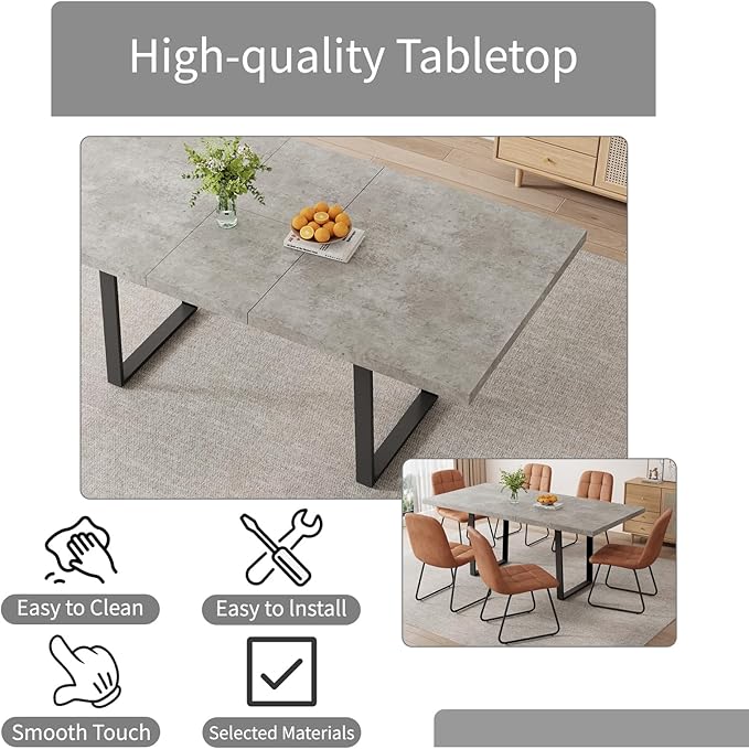 ZckyCine 51''-67'' Modern Extendable Dining Table Set, Rectangular Wood Table with 6 PU Leather Chairs, Space-Saving Design, Adjustable Length, Comfortable Seating for 6 People, Ideal for Dining Room