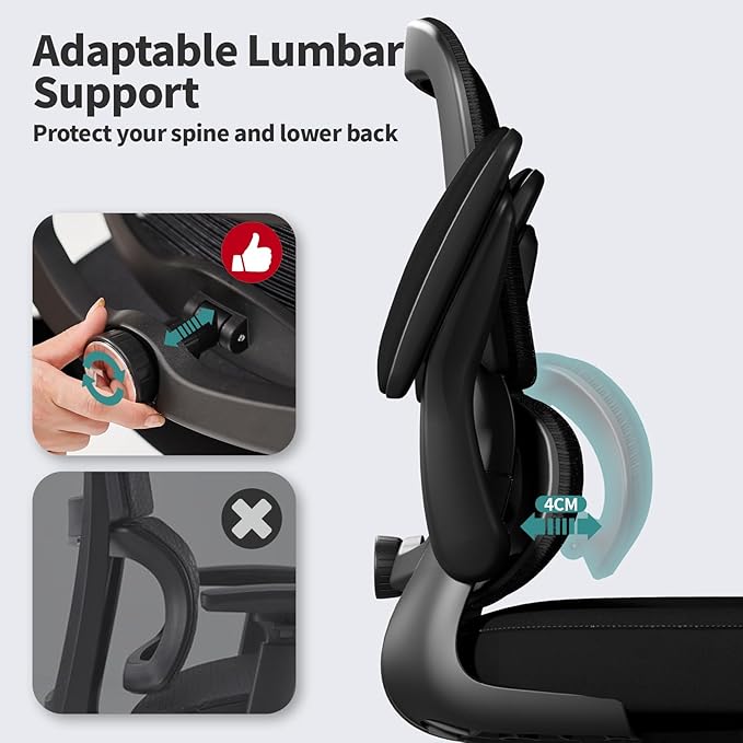 TRALT Office Chair - Ergonomic Desk Chair with Adjustable Lumbar Support, Mesh Computer Chair, Executive Chairs for Home Office Comfortable Lumbar Support (Black)