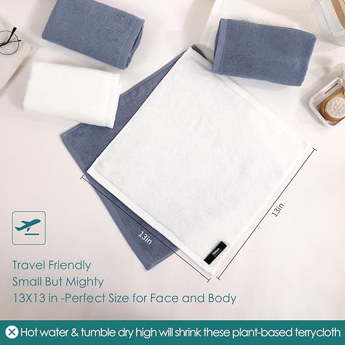 Wash Cloths 6 Pack, Super Soft and Gentle Face Towel on Sensitive Skin, Reusable Makeup Remover Eraser, 13x13 inch Large Washcloths for Face and Body, Easy to Clean Slate Blue Facial Cleaning Cloths