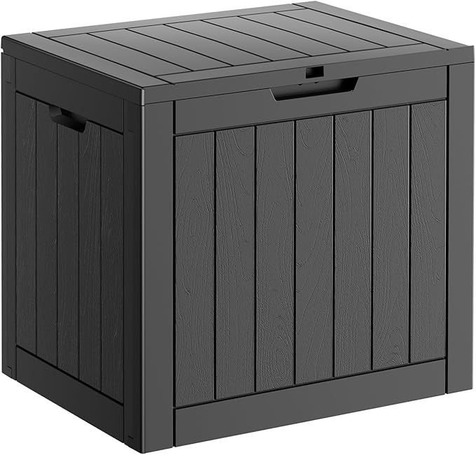 31 Gallon Resin Deck Box, Lockable Patio Outdoor Storage Box for Furniture, Garden Tools and Tools Storage, Waterproof Outside Storage Boxes - Black