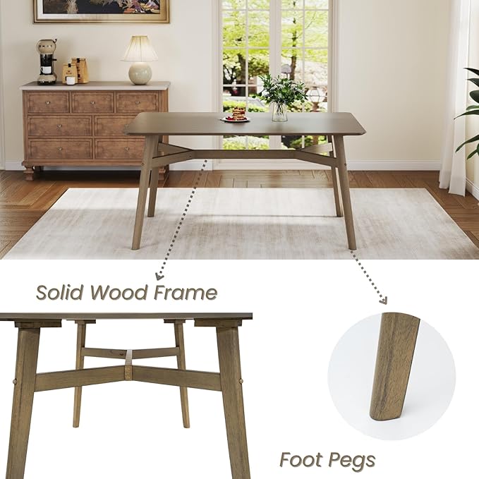 DUOMAY Modern Wooden Dining Table for 4-6 People, 59" Large Rectangular Dinner Table with Wood Legs for Home Dining Room Restaurant Farmhouse Kitchen, Grey