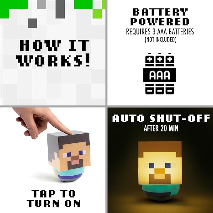 Paladone Steve Swaying Night Light for Kids | Officially Licensed Minecraft Bedroom Decor, Multicolour, one Size