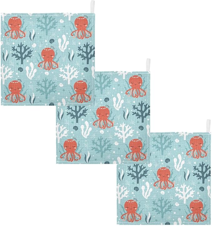 vvfelixl Octopus Swimming Underwater Baby Burp Cloths Baby Muslin Washcloths for Boys Girls Cotton Baby Face Towel for Newborn Infants Soft and Absorbent 11.8 X 11.8 in, 5 Pack