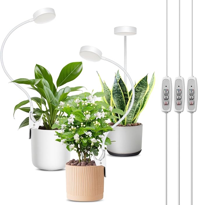 LORDEM Small Pot Clip Grow Light, Full Spectrum LED Plant Grow Lamp for Indoor Growing, Auto On/Off Timer 4/8/12H, Plant Light with 4 Dimmable Brightness Levels, Ideal for Small Indoor Plants, 3 Pack