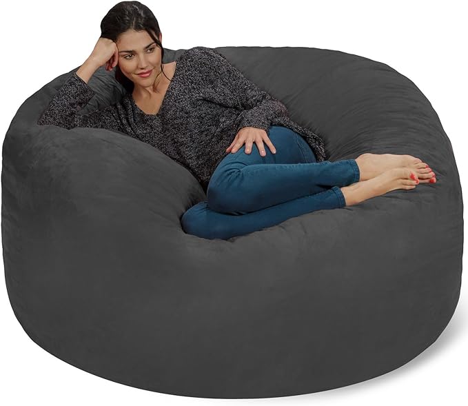 Chill Sack Bean Bag Chair - 5' Giant Memory Foam Lounge Chair with Soft Microfiber Cover – Cozy Furniture for Living Room, Dorm, & Kids' Rooms – Comfortable 5 Ft, Microsuede Lounge Sofa, Charcoal