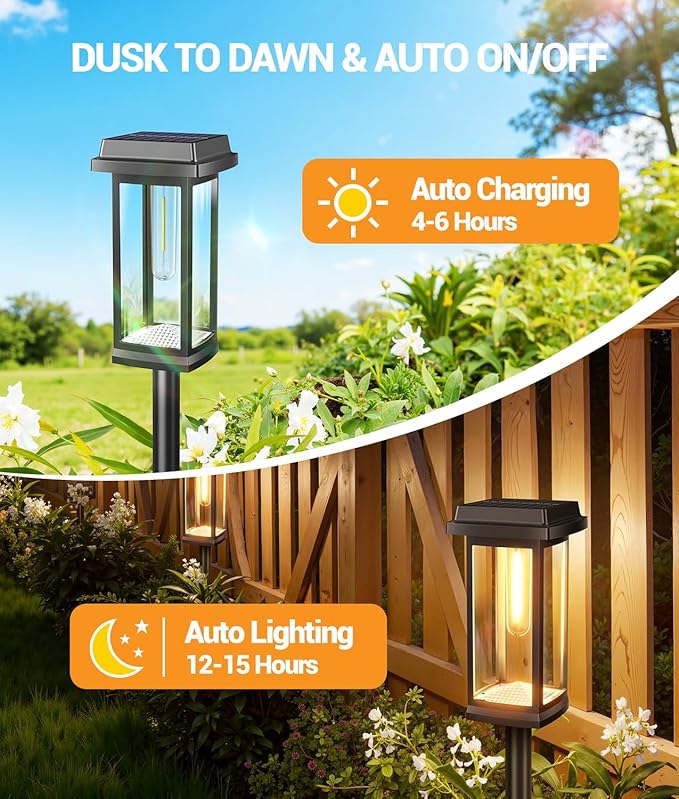 Solar Pathway Lights Outdoor, 8 Pack Upgraded Solar Garden Lights solar powered, solar lights outdoor waterproof IP65, 15 Hours Outdoor Solar Lights for Yard Patio Landscape Walkway Driveway Decor
