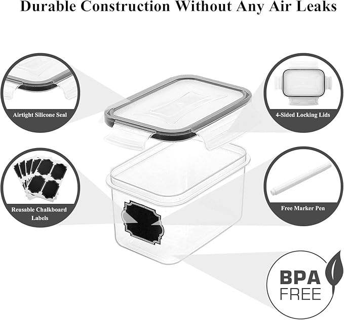 Wildone Cereal & Dry Food Storage Container Set of 16 [0.8L /3.38 Cups] for Sugar, Flour and Baking Supplies, Airtight Leak-proof & BPA Free, with 20 Labels & 1 Marker