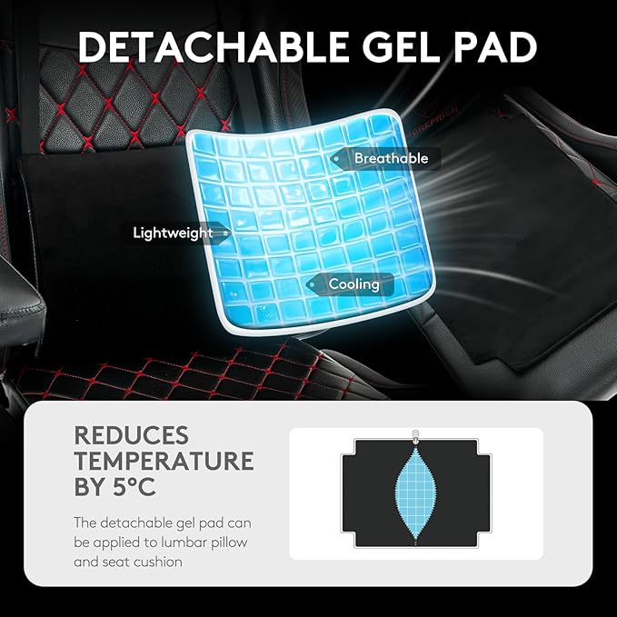 Gaming Chair,Computer Office Chair with Footrest,Massage Lumbar Support and Gel Pad,Ergonomic Reclining Leather Gamer Chair with Headrest,Adjustable Armrests and Spring Cushion Black Red