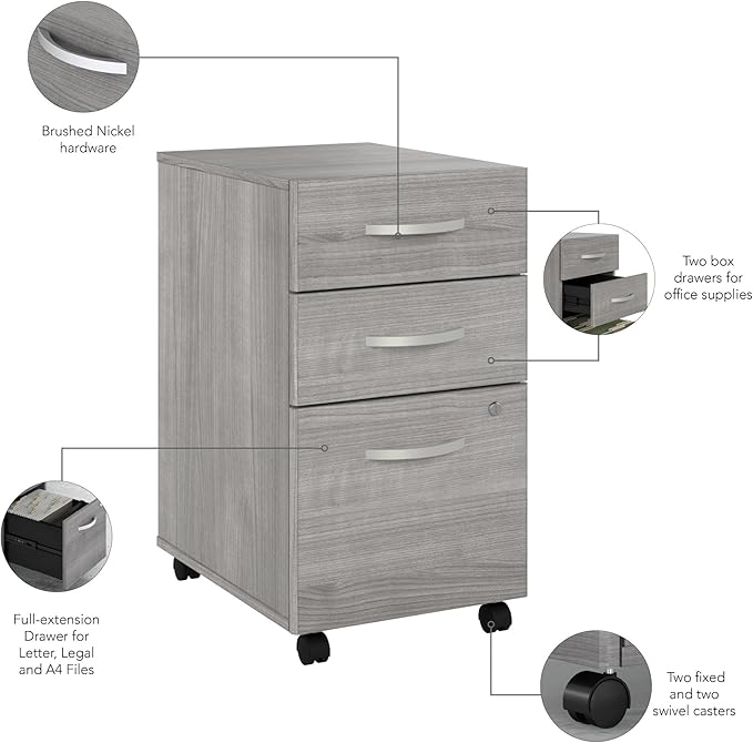 Bush Business Furniture Studio C 3 Drawer Mobile File Cabinet in Platinum Gray | Assembled Office Storage Unit for Home or Commercial Spaces