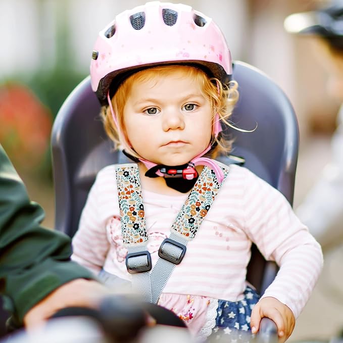 Baby Strap Cover for Children, 2 Pcs Infant Car Seat Belt Cover Pad, Neck Pad Protector for Kids Newborn Toddlers (Pink Flower)