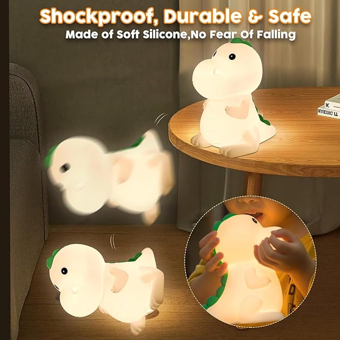 Kids Night Light Dinosaur Bedside Nursery Touch Lamp Dimmable with 7 Color Changing, Soft Squishy Silicone Cute Dino Night Lights Gifts for Kids Baby Room, Rechargeable for All-Night Use