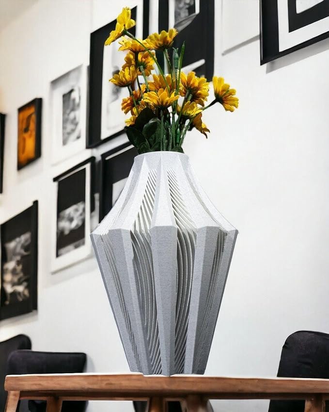 Aether Gray Vase – Modern Architectural Design | Eco-Friendly Home Decor (Primary color:Gold;)