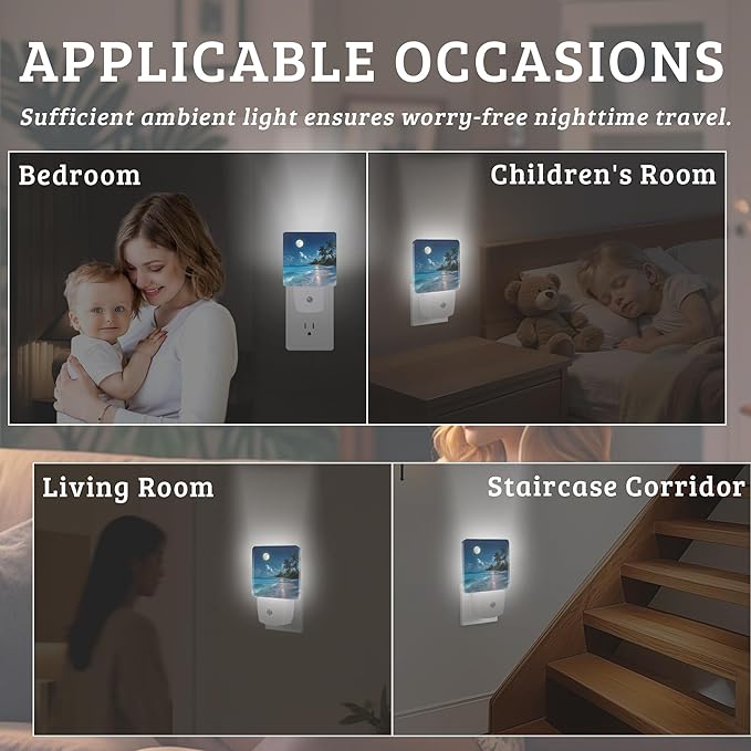 Beach Palm Night Light, Plug-into Wall Nightlight with Dusk to Dawn Sensor, Energy Efficient Lamp for Bedroom/Bathroom/Kitchen/Hallway/Stairs