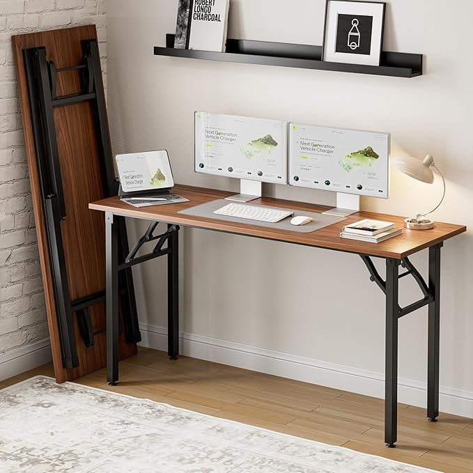 Frylr Small Folding Computer Desk – Portable 55.1 Inch Foldable Laptop Table, Collapsible and Compact for Easy and Fast Setup, Lightweight for Small Spaces, Home Craft and Study Use, Dark Walnut