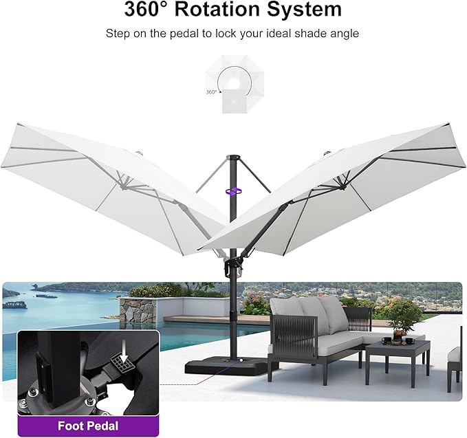 PURPLE LEAF 9.8' X 9.8' Patio Umbrella with Base Outdoor Cantilever Swivel Square Umbrella with Tilt Aluminum Offset Umbrella with 360-degree Rotation for Garden Deck Pool Patio White