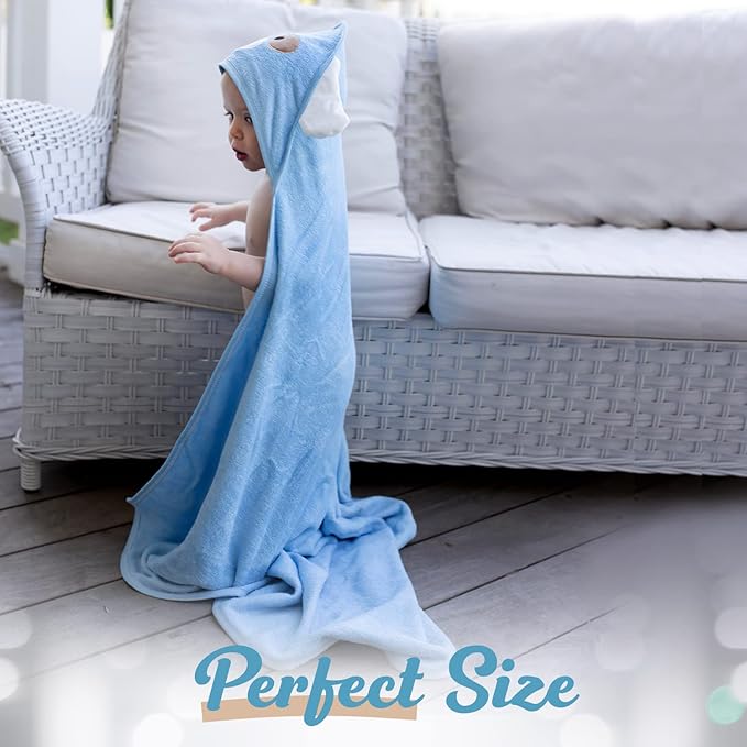 Baby Towels with Hood - Soft, Absorbent Viscose Made of Bamboo, Extra Large 35 x 35 Inches, for Newborns, Infants, Boys and Girls, Blue