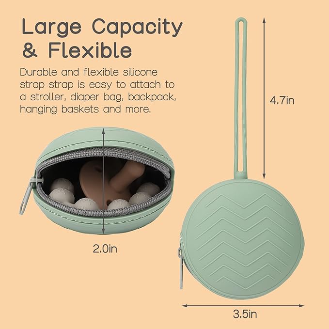 2-Pack Silicone Pacifier Holder Case - BPA-Free Pacifier Holder Pouch for Baby Boys & Girls- Portable & Dishwasher Safe Soother Container for On-the-Go Use (Sage/Tradewinds)