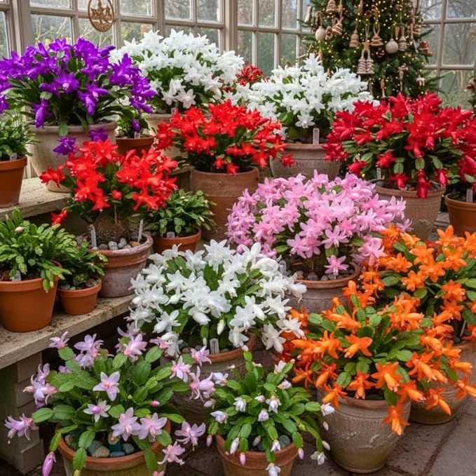 Purple Christmas Cactus Plants Live in 4 Inch Pot, Vibrant Christmas Cactus Blooms, Perennial Holiday Cactus Plant Flower Succulent Houseplant