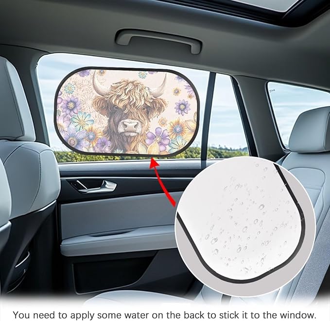 Bulopur Highland Cow Car Window Shades 2 PCS Sun Shades for Back Windows Dahlia Floral Baby Car Seat Sun Protection Easy to Install Mesh Car Window Covers Universal Sunshade Sunvisor