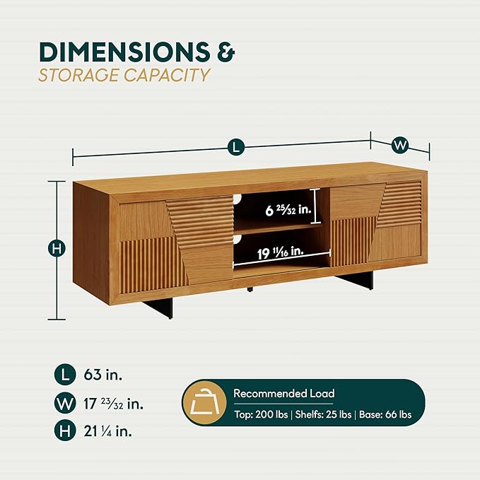 Bme Trapeze TV Stand for Living Room – Wooden Media Console with Storage, Metal Legs, Large Teak Brown TV Stand for Stylish Home Entertainment Setup