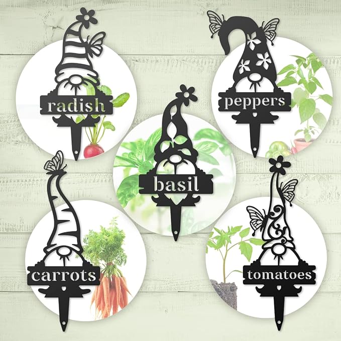 RealSteel, Garden Gnomes Metal Plant Labels, Vegetable, Herb Markers, Outdoors (Brussels Sprouts)