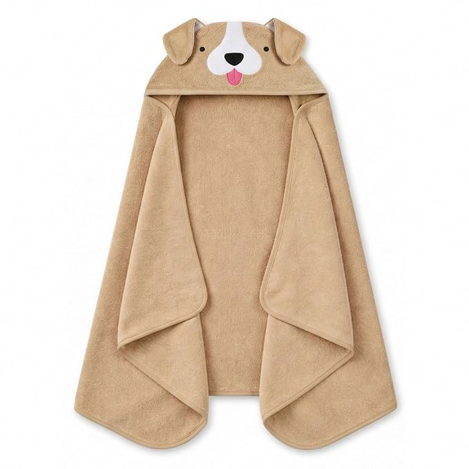 Delta Children Kids Hooded Bath Towel with Pockets - Super Soft and Absorbent- Great Gift for Boys and Girls, Tan Dog