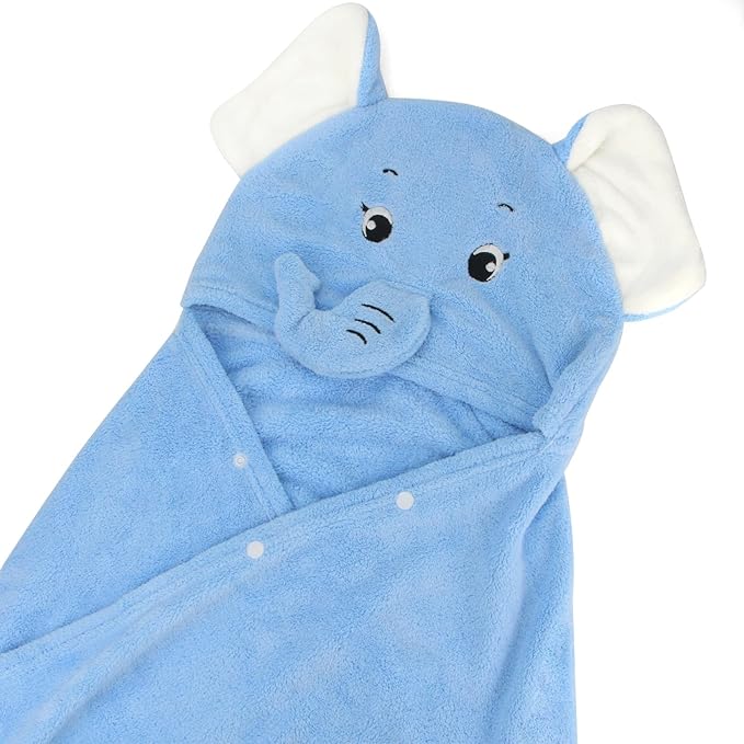 ROMASA Baby Bath Towel Ultra Soft Hooded Towel Highly Absorbent Bathrobe Blanket Toddlers Shower Gifts for Boys Girls-27.5" x 55" (Blue Elephant)