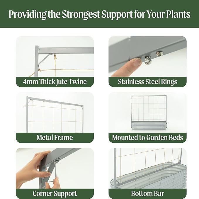 Vego Garden Metal Frame Tomato Trellis, Garden Trellis for Climbing Plants Like Cucumber Beans Tomatoes & Vines, 8.0ft Long Metal Trellis for Raised Garden Beds
