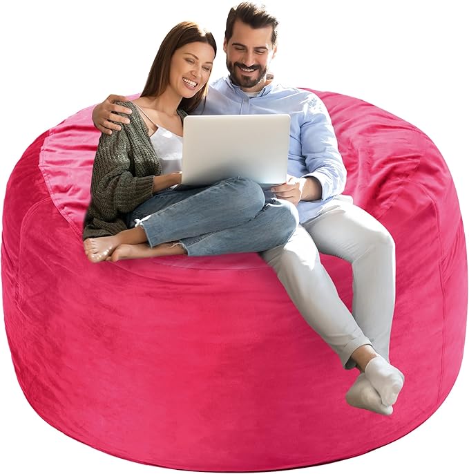 Homguava 4 FT Bean Bag Chair: 4' Bean Bags with Memory Foam Filled, Large Beanbag Chairs Soft Sofa with Dutch Velvet Cover-Pink