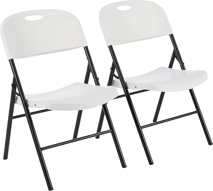 Amazon Basics Portable Folding Plastic Chair with Back Support, Easy to Fold and Store, 350-Pound Capacity, White, 2-Pack