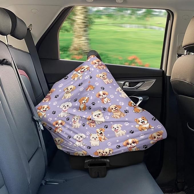 GIFTPUZZ Cute Puppy Car Seat Cover for Girls and Boys, Stretchy Breastfeeding Nursing Cover, Grocery Cart Cover, High Chair Cover, Baby Car Seat Covers Thermal Carseat Canopy