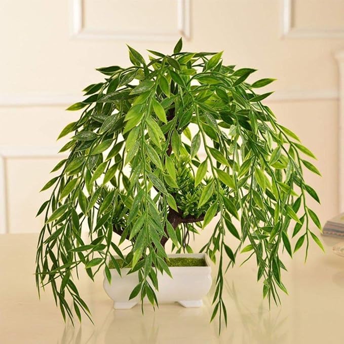 CATTREE Artificial Weeping Willow, Plastic Plants Greenery Leaves Fake Hanging Vine Faux Ivy Garland UV Resistant for Indoor Outdoor Garden Baskets Wedding Party Table Decor Decoration 4 Pack