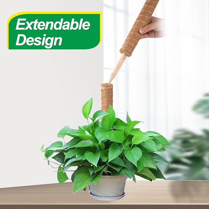 6 Pack Moss Poles for Monstera Plant Support (4x17in + 2x12in, 92in Total) – Stackable Moss Pole for Plants,Ideal Plant Stakes for Indoor Plants, Pothos, and Philodendron Support，with Garden Ties