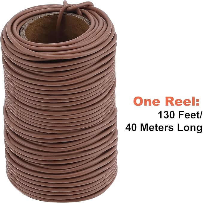 130 Feet Soft Plant Tie Brown Twist Garden Ties for Plants Gardening Home Office Organization TPR Garden Ties Supplies with 2.5mm Diameter