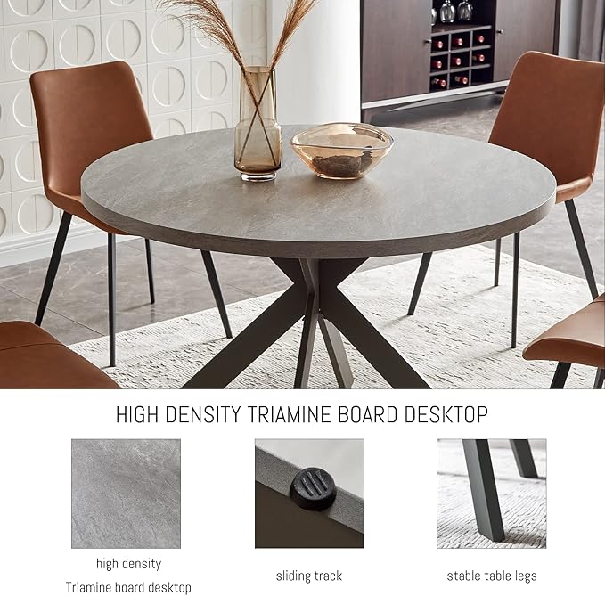 47" Round Dining Table Set, Mid Century Modern Round Dining Table for 4-6 Person, Steel Legs, Leisure Coffee Table for Kitchen Dining Room, Save Space