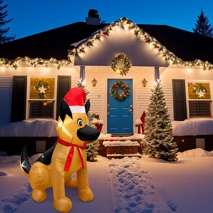 Outdoor Indoor Christmas Inflatable LED Lighted German Shepherd Dog Blow Up Holiday Yard Decoration