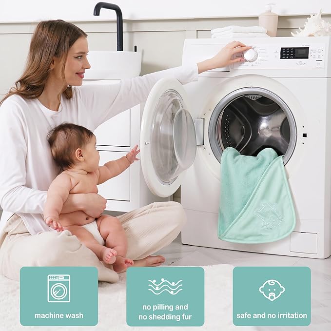 Viviland Baby Towels and Baby Wash Cloths Set Hooded Baby Towels Baby Wipes Absorbent Bath Face Towels Burp Cloths or Face Towels for Girl Boy 6-Pack Size 28 x 28 Inch(Green Bear)