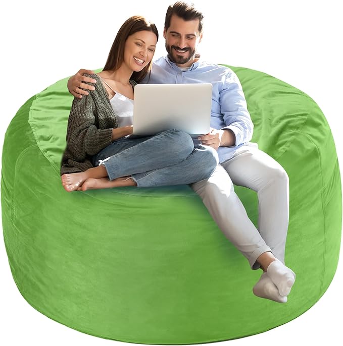 Homguava 4 FT Bean Bag Chair: 4' Bean Bags with Memory Foam Filled, Large Beanbag Chairs Soft Sofa with Dutch Velvet Cover-Lime