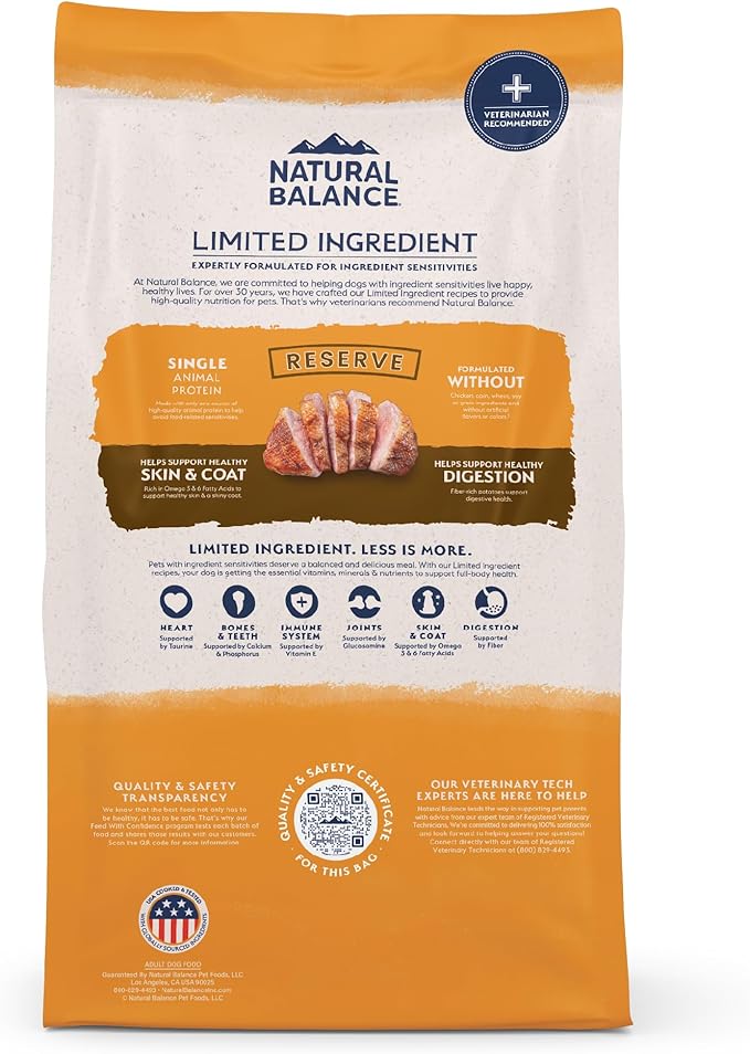 Natural Balance Limited Ingredient Adult Grain-Free Dry Dog Food, Reserve Duck & Potato Recipe, 12 Pound (Pack of 1)