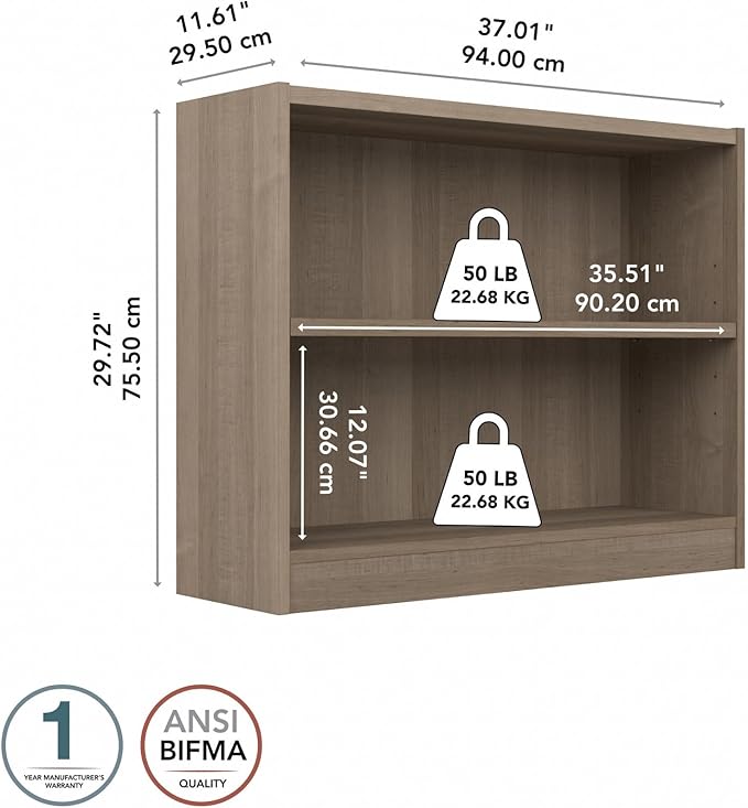 Bush Furniture Universal Small 2 Shelf Bookcase in Ash Gray