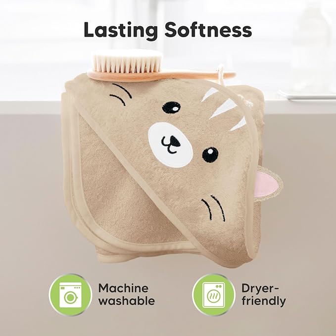 KeaBabies Hooded Baby Towel for Newborn - Viscose Derived from Bamboo Large Baby Bath Towels with Hood for Boys, Girls, Toddler, Extra Absorbent & Soft Newborn Bath Essentials (Cat, Regular)
