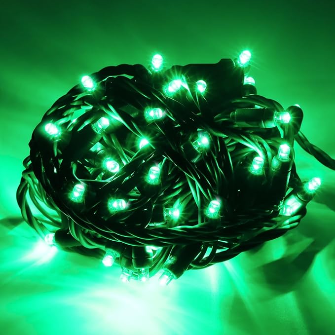 50 LED 5MM Green Christmas Lights, 17FT Indoor/Outdoor String Light, Mini Lights for Garden, Patio, Christmas Trees - Green Wire, Commercial Grade, UL Listed