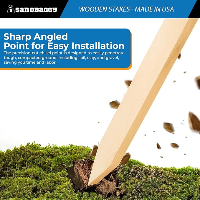 Sandbaggy 24" Wooden Grading Stakes - Heavy Duty for Construction, Gardening, Surveying, Concrete Forms - Chisel Point, Douglas Fir Wood - Made in The USA (50 Stakes)