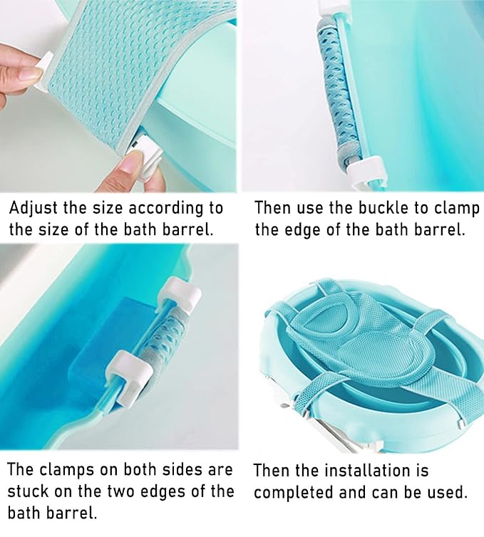Baby Bath Seat Support Net Soft Headrest Baby Bath Cushion Pad, Breathable Newborn Infant Bathtub Shower Mesh Mat, Adjustable Shower Pad Portable Anti-Slip Bath Sling 0-18 Months, Blue (No Bathtub)