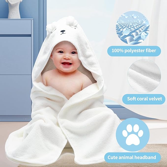 VZZNN 3 Pack Baby Towels Hooded - Ultra Soft Baby Bath Towels, Newborn Baby Essentials, Premium Absorbentand Hypoallergenic Towels for Toddler Baby Boy and Girl (White, Blue, Gray)