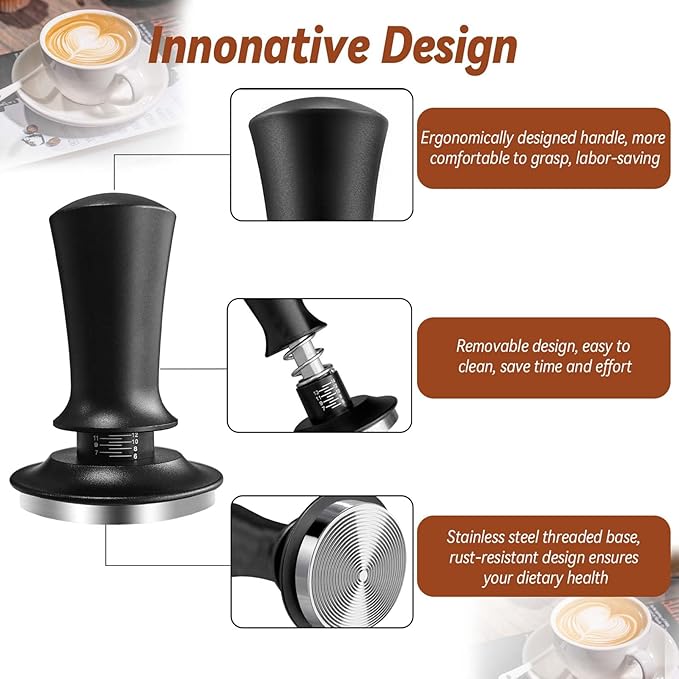 58mm Espresso Tamper, Espresso Accessories, Coffee Tamper with Espresso Distribution Tool, Wdt Tool Espresso, Espresso Tamper with Silicone Mat, Stainless Steel Base Tamper for Espresso Coffee Machine