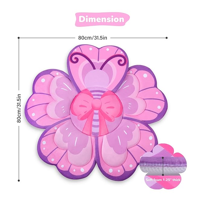 Pink Butterfly Baby Bath Pad - Soft Non-Slip Bathtub Mat for Newborns & Infants, Waterproof Bath Cushion with Flower Design for Sink or Tub, Safe & Comfortable