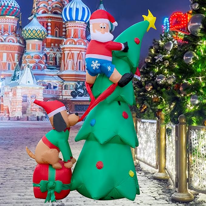 Hioasis 7 FT Christmas Inflatable Decorations - Outdoor Inflatables with Santa Claus Christmas Tree and Dog- Party Decoration for Indoor&Outdoor Courtyards Suitable for Christmas/Party/Yard